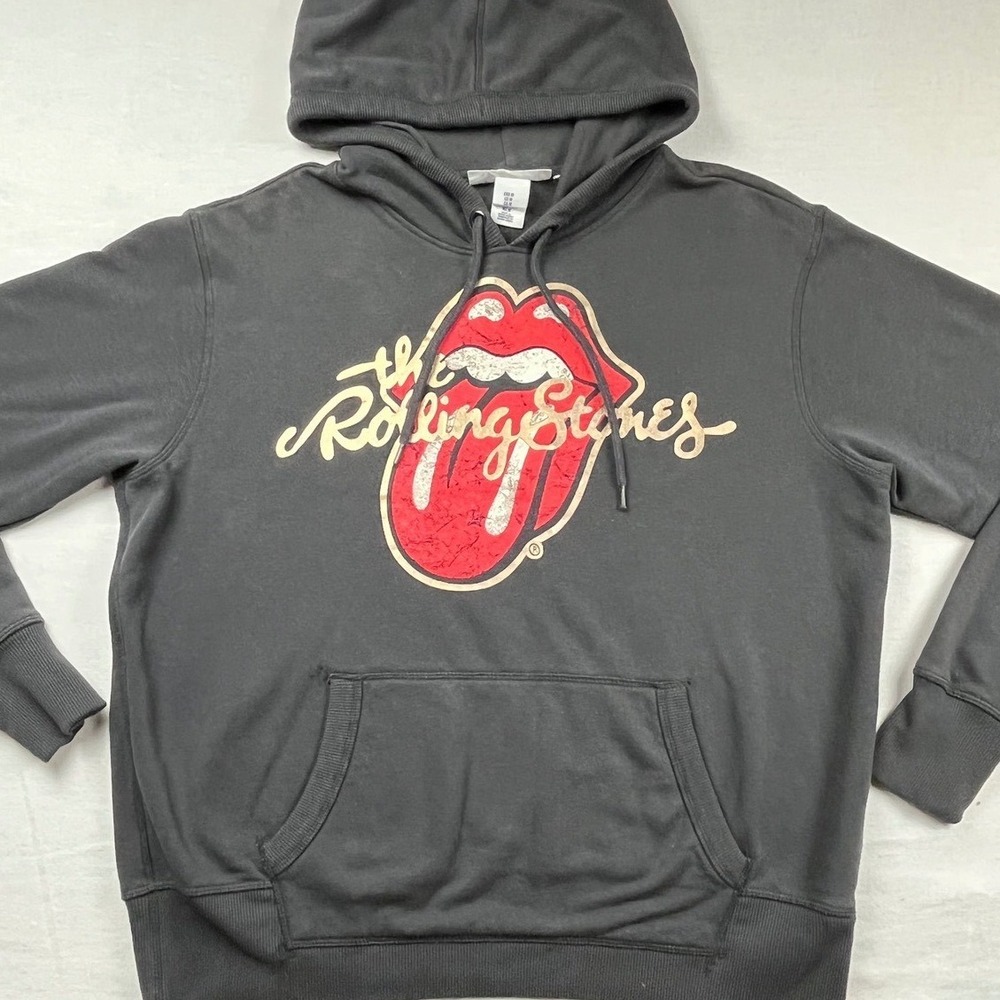 H&M LOGG Rolling Stones Graphic Hoodie Charcoal Gray Mens Medium Rock Band Logo